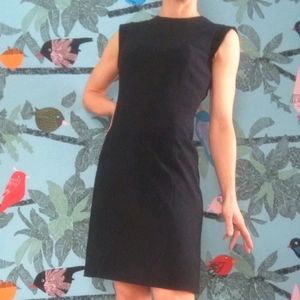 Italian Made, Black Wool Shift with Velvet Trim